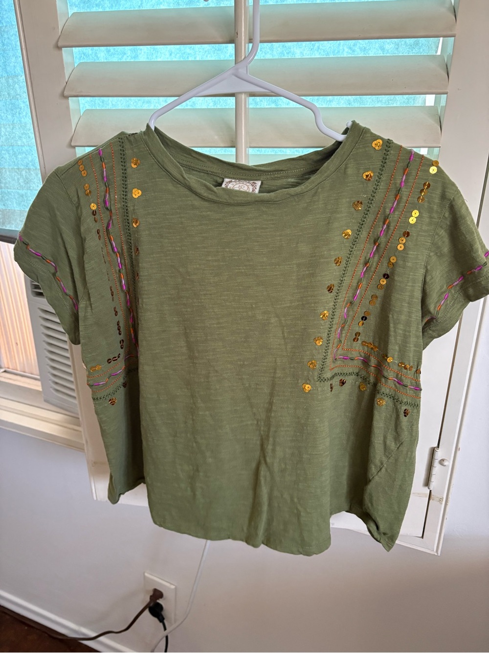 Embellished Olive Green Short Sleeve Tee